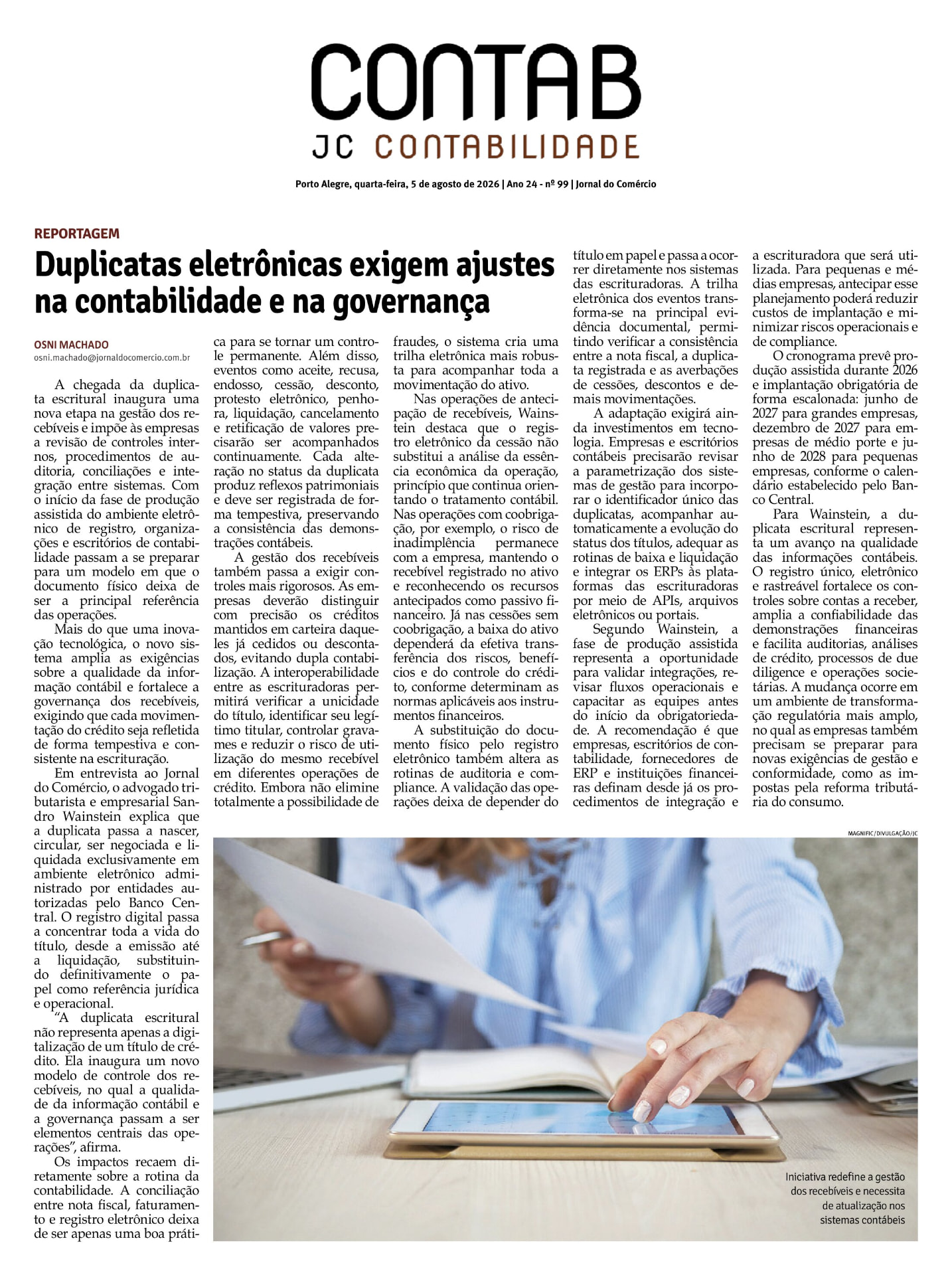 Capa da reportagem do Jornal do Comércio sobre duplicatas eletrônicas