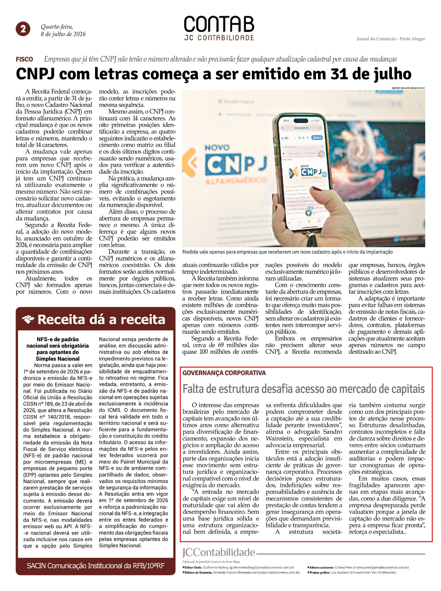 Página do Jornal do Comércio com a matéria sobre governança e acesso ao mercado de capitais